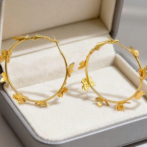 Dainty Gold Tone Butterfly Hoop Earrings - Picture 5 of 5